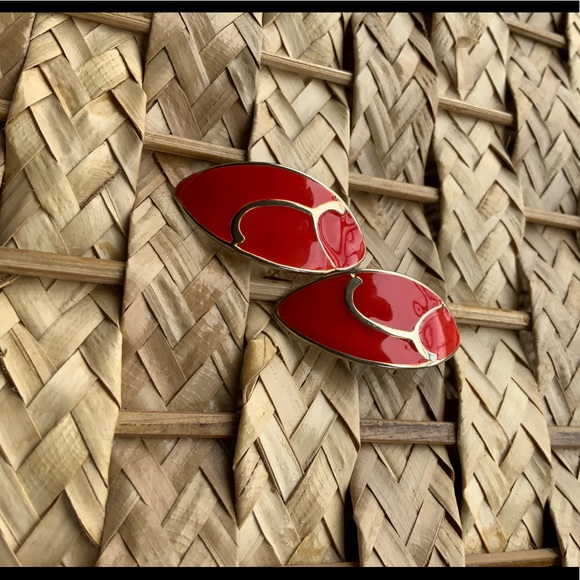 Red & Gold Half-Hoop Earrings - Picture 6 of 8